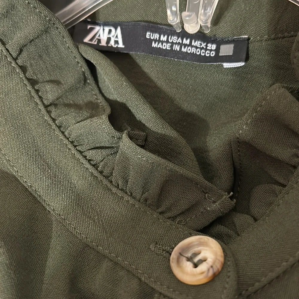 ZARA Women’s Olive Green Ruffle High  Neck Mini Dress Size M - Picture 7 of 7